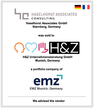 Hübner Schlösser & Cie (HSCie), the internationally active, independent M&A advisory firm based in Munich, Grünwald, and Hamburg, exclusively advised Haselhorst Associates GmbH (HAC) on its sale to H&Z Unternehmensberatung GmbH (H&Z), a portfolio company of EMZ Partners GmbH (EMZ).